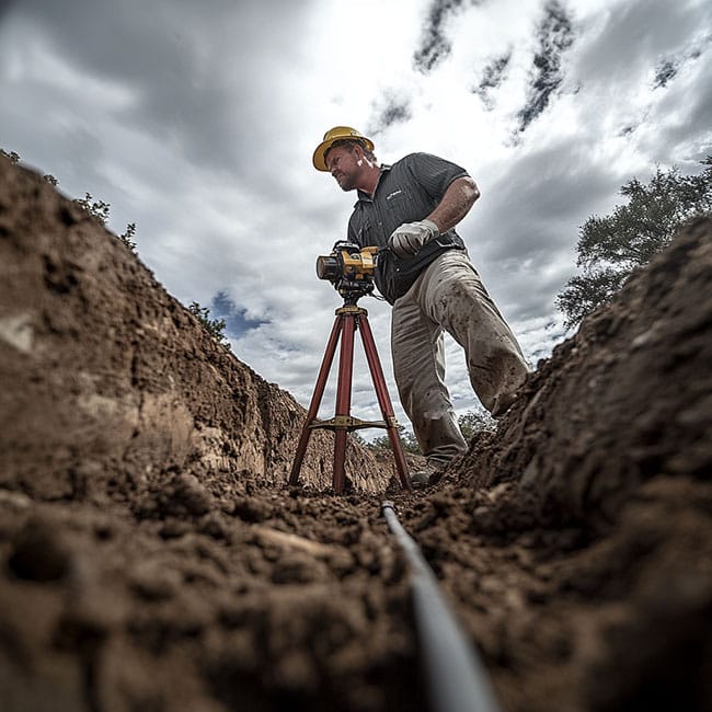 Surveyor preparing land survey at earthworks project in Florida.